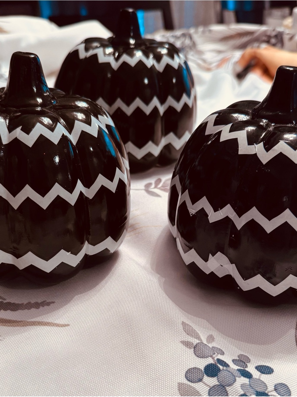 Black and White Chevron Ceramic Pumpkin Trio - Home Art